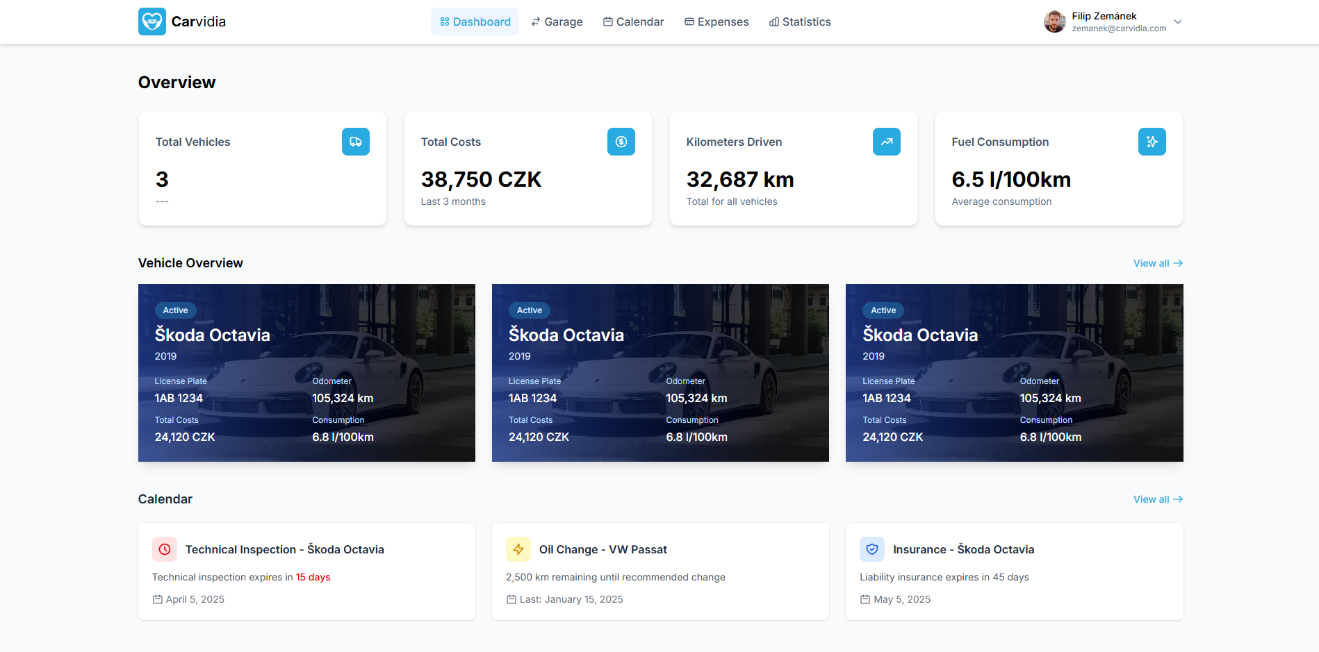 Carvidia - web application